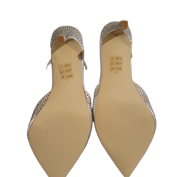 Le Chateau WB High Heel Strappy Sparkly Crystal Nude Satin Sandals size 7 37 - Picture 3 of 7